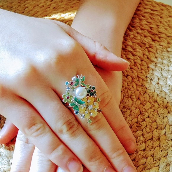 Pearl & Gemstone Sterling Ring - Picture 6 of 7